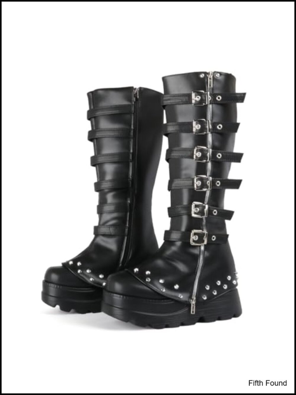 UniqueStride Womens Chunky Heel Goth Platform Knee High Combat Boots Faux